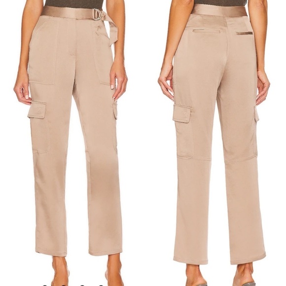 NWT Jonathan Simkhai Carolina Utility Cargo Revolve Satin Pants in Nutmeg 14 - Picture 2 of 10
